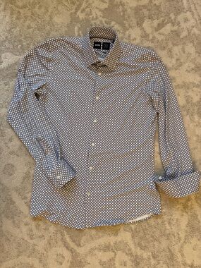 BOSS Men’s Black and White Geo-Print Dress Shirt
